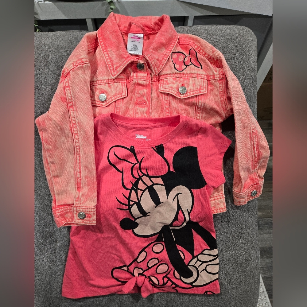 Disney Minnie Mouse Kids Coral Denim Jacket and Tee Set